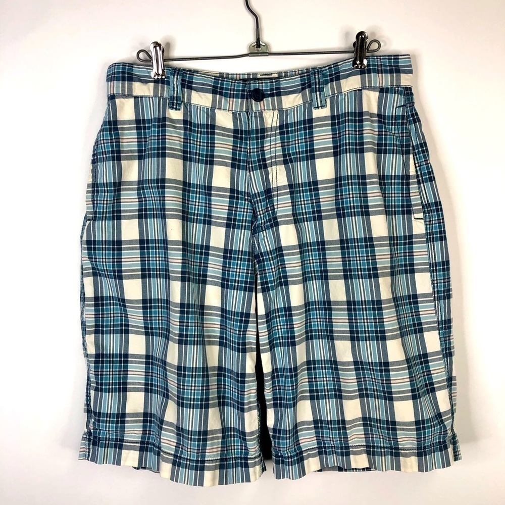 Old Navy Surplus Blue white black plaid long shorts size 32